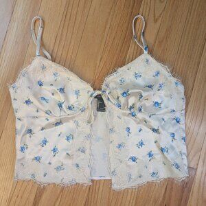 forever 21 coquette tie tank top sexy floral small lace blue roses y2k summer  P